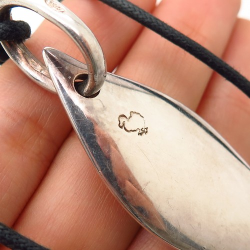 925 Sterling Silver Vintage Leaf / Feather Design Pendant Long Cord Necklace 33" - Picture 9 of 9