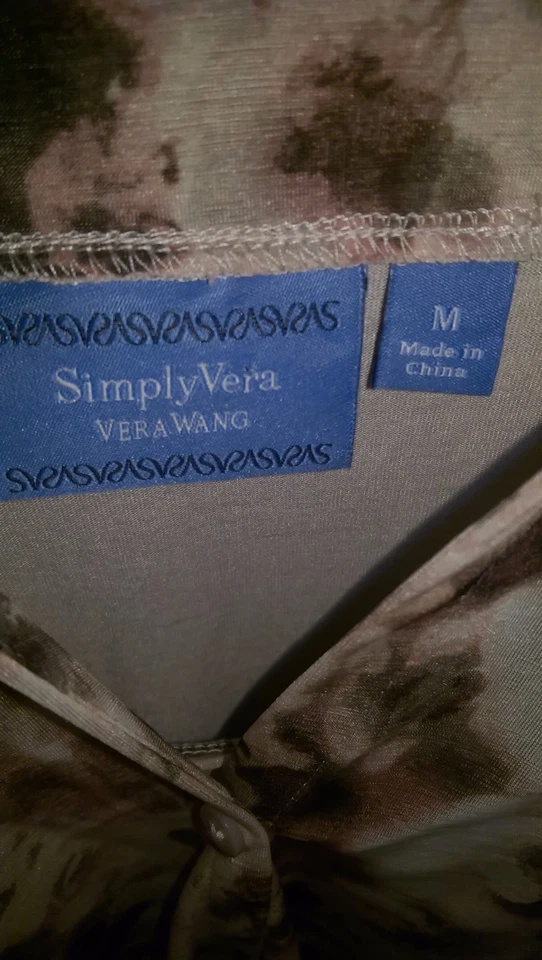 Camisa Top Mujer Simply Vera Wang Talla M Mediana Beige Rosa Marrón Manchado Foto 2 de 4