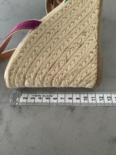 Aldo Platform Espadrille Size 37 Leather Green Tan Strappy Wedge Heels Party - Picture 10 of 12