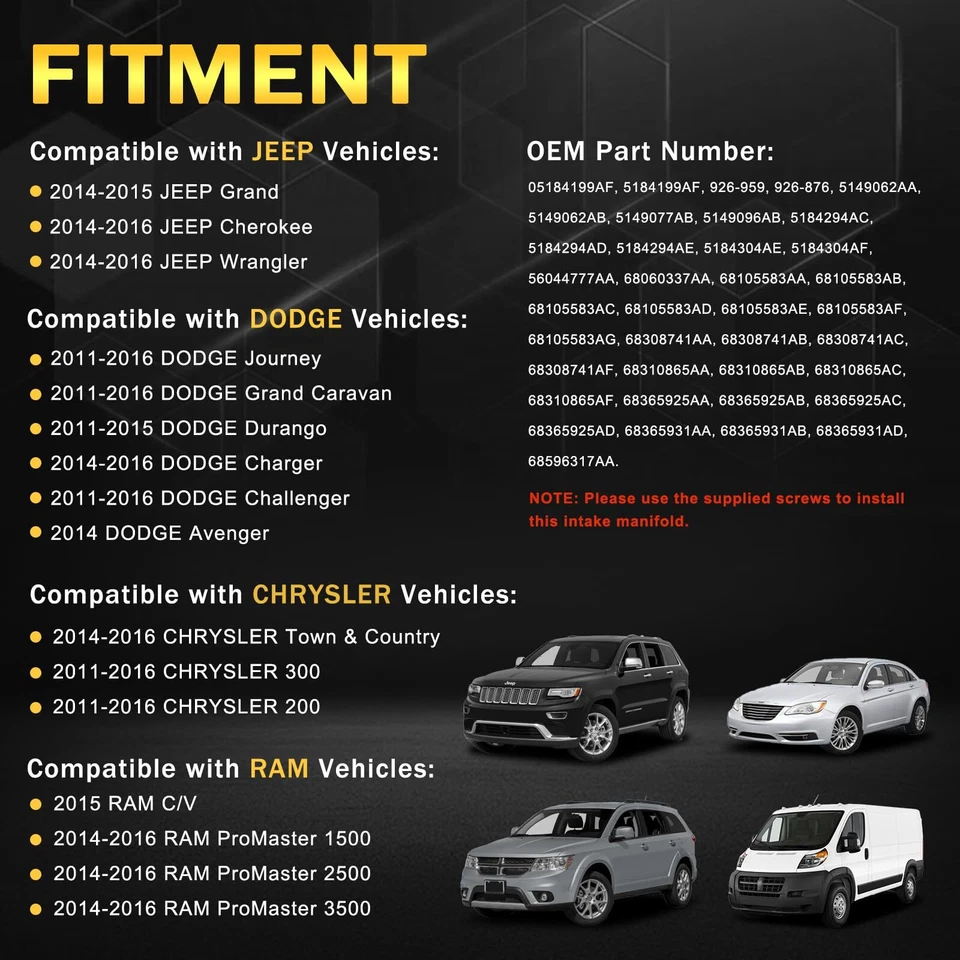 Colector de admisión completo de aluminio con carcasa de filtro de aceite para Jeep Dodge Ram 11-16 Foto 3 de 4