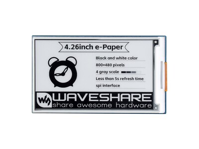 Waveshare 4.26inch e-Paper display HAT, 800x480, Black/White, SPI Interface