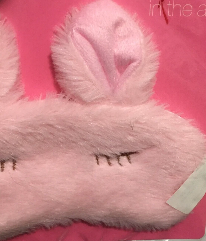 Máscara para dormir ojos de conejito rosa orejas de felpa ojos bordados suaves edades 3+ NUEVO Foto 4 de 4