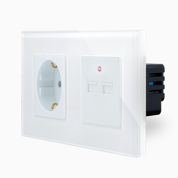 Steckdose + Usb Ladesteckdose 2 Fach Ladebuchse Schuko Glas Weiß Luxus-Time-image