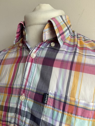 Barbour Plaid Check Button Down Short Sleeved Shirt Cotton Medium Tailored Men’s - Picture 14 of 24