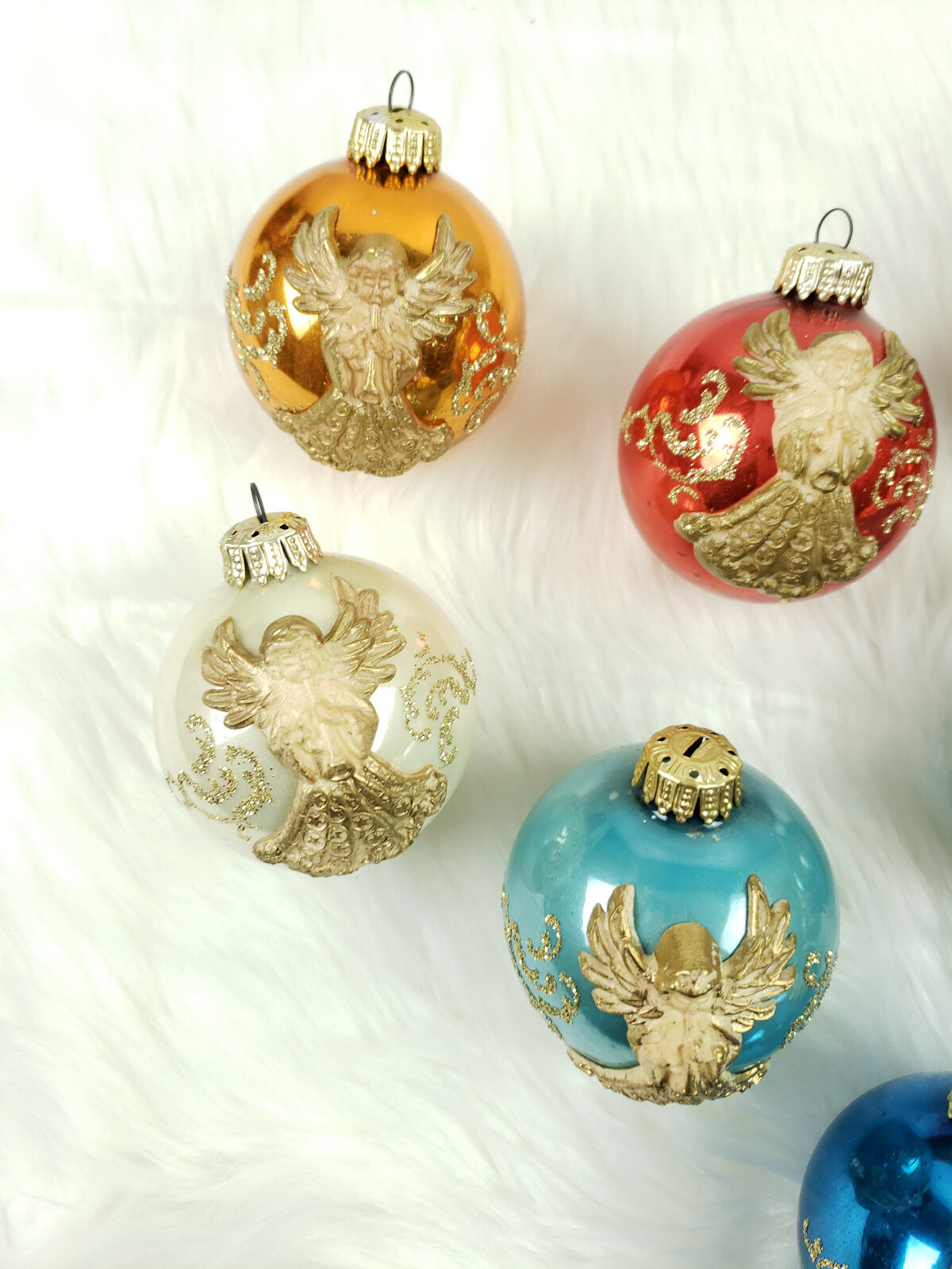 12 Vintage West Germany 3D Applied Angel Glass Ball Christmas Ornaments Norma krajowa