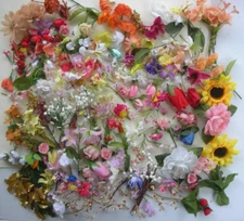 VTG LARGE LOT FAKE ARTIFICIAL FLOWERS FLORAL SILK VARIOUS SIZES/COLORS CRAFTS