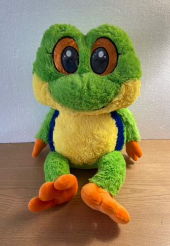 Fiesta Dart Frog Plush Colorful Stuffed Animal Big Glitter Eyes Large 21” Toy - Afbeelding 1 van 8