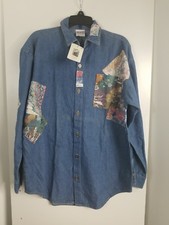 VTG 90s Guess Kids By Georges Marciano LS Patches Denim Chambray Sz L USA Made