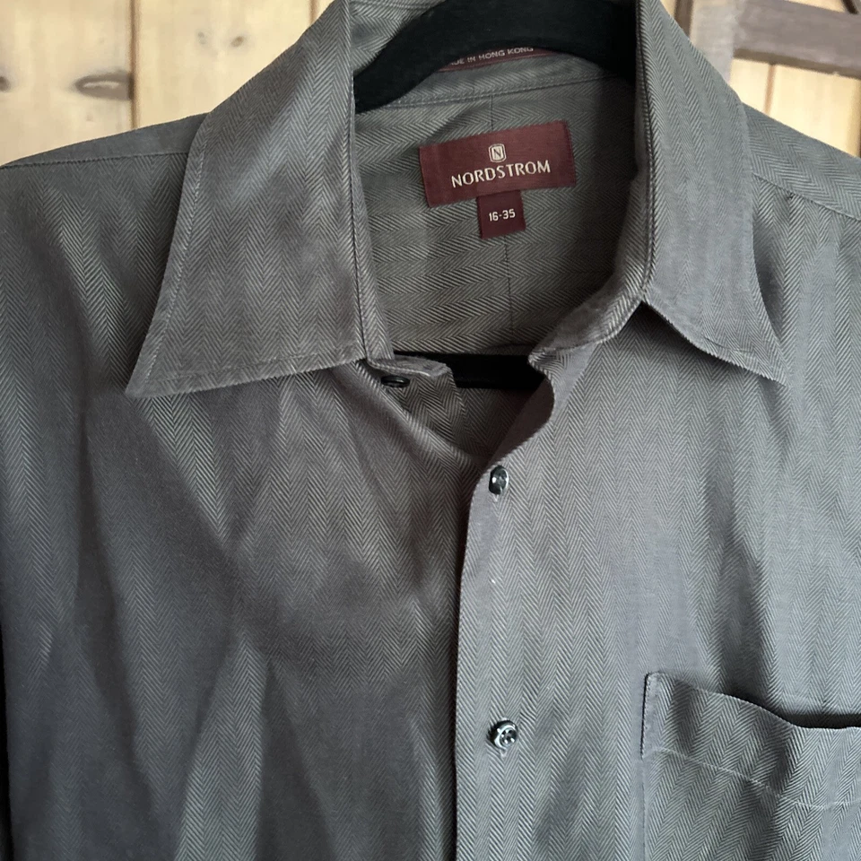 Camisa Nordstrom Para Hombres Manga Larga Cuello Extendido Abotonada Talla 16.5-34 Verde* Foto 3 de 4