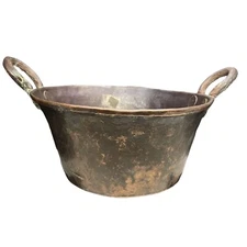 Vintage Hand-Forged Hammered Copper Cauldron Lovely Patina