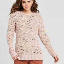 Universal Thread Women's Open Stitch Crewneck Tunic Sweater Pink New with Tags