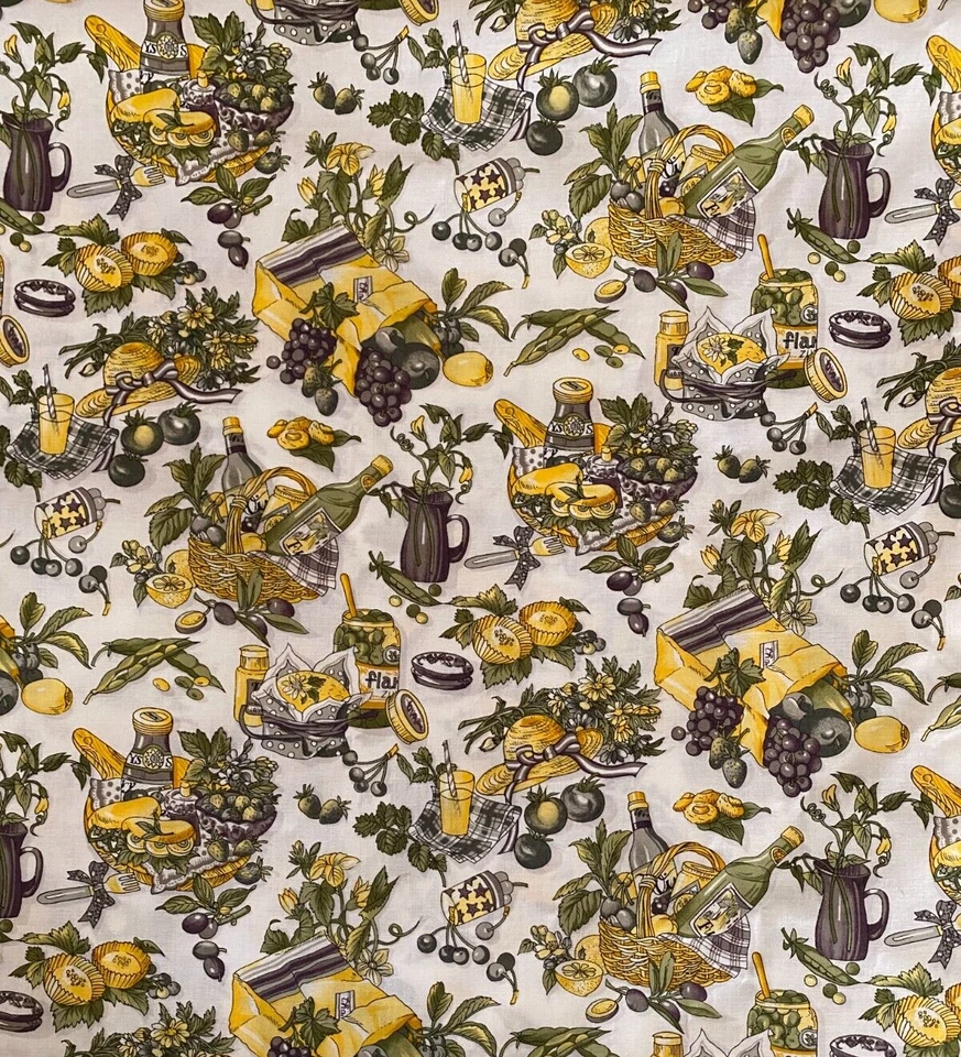 ALIMENTO PICNIC FRANCÉS FINO 6 yardas de algodón kitsch de cocina blanco fino almidonado Foto 3 de 4