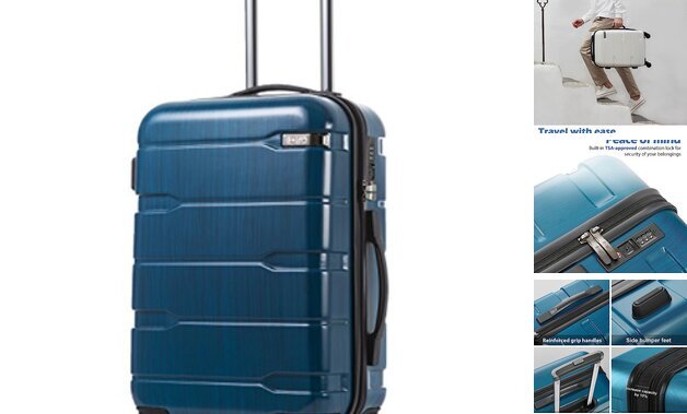 Luggage Suitcase PC+ABS Spinner Built-In TSA S(20in_carry on) Caribbean Blue.