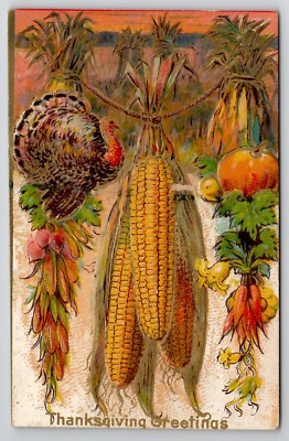 Thanksgiving Greetings Turkey And Corn Bundle Postcard K29