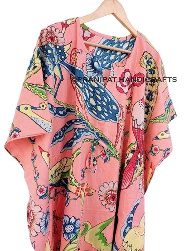 Damen Baumwolle Hippie Sommer Pfirsich Nachtwäsche Pfau Muster Lang Maxi Kaftan - Bild 5 von 6