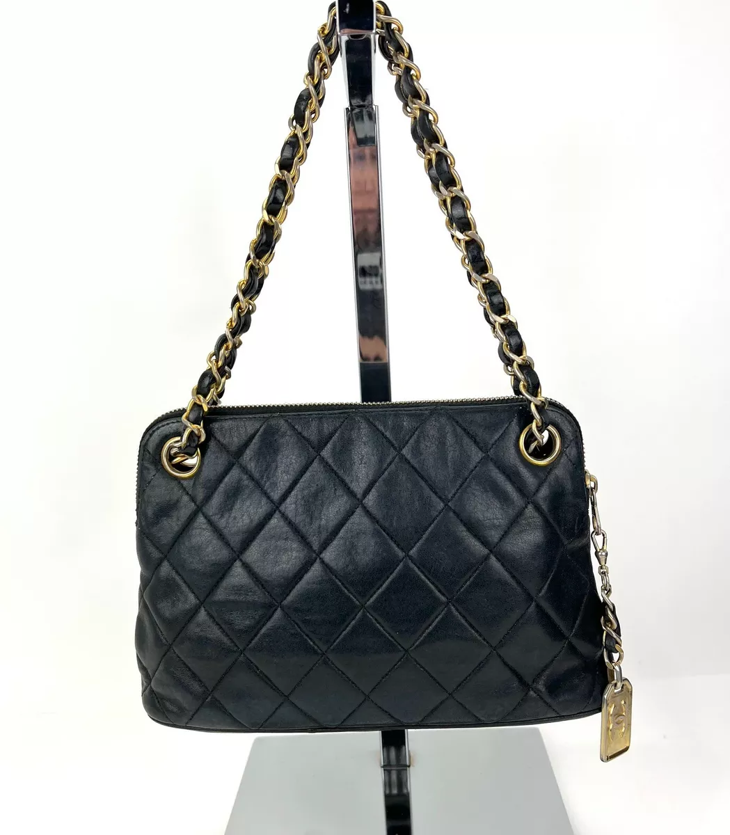 CHANEL Quilted Lambskin Leather Vintage 24K Plated Black Mini Shoulder Bag