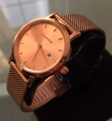 Ladies Genuine LARS LARSEN Designer Slim Rose Gold Mesh 124RMR3-MR3-14 sapphire