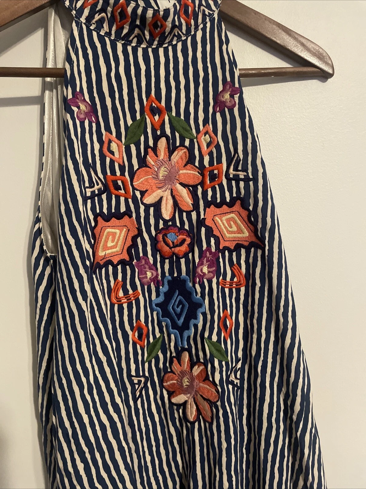 VETEMENTS Abito donna THML ricamato floreale taglia S vacanza artistica spiaggia fiori foderato