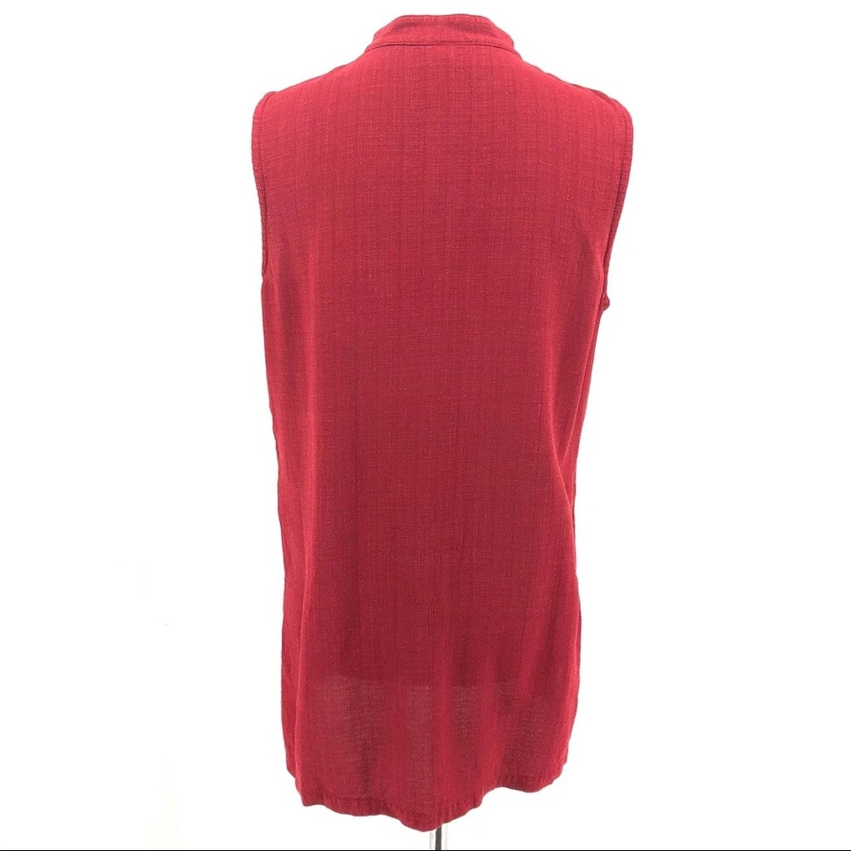 Women's Eileen Fisher Red Mandarin Collar Sleeveless Linen Blend Shirt Top sz MP - Image 4 of 4