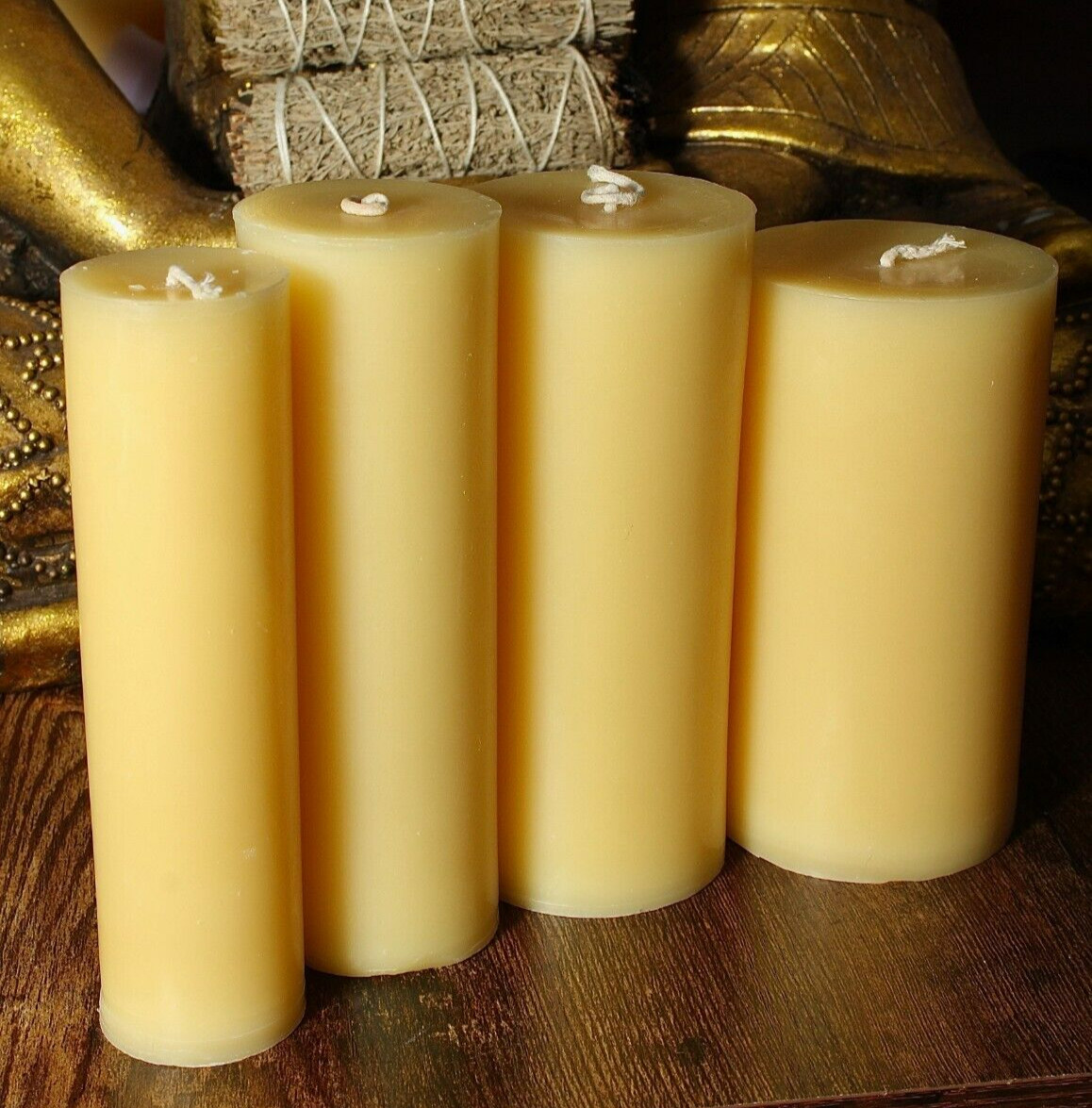 🐝 PURE BEESWAX Set of 4 LARGE Pillar Candles 100% Organic Weight - 1.191g.