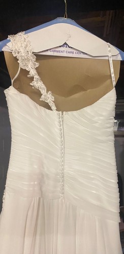 Davids Bridal One Shoulder Chiffon Wedding Dress Size 12, Tailored to 8/10 - Picture 5 of 10