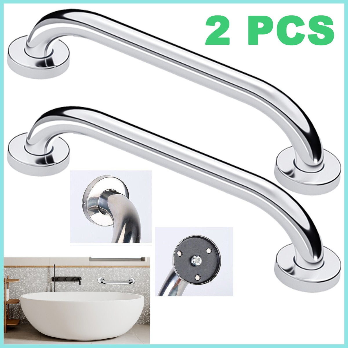2Pcs Stainless Steel Grab Bar Bathroom Safety Handle Rail Stem Bath Shower  Room