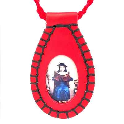Holy Child of Atocha Leather Scapular Necklace Red Handmade NEW