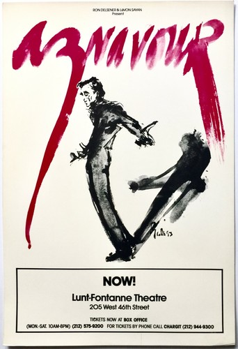 "PÓSTER ORIGINAL DE TARJETA DE VENTANA DE SHOW BROADWAY AZNAVOUR ~ LUNT FONTANNE TEATRO" - Imagen 2 de 2