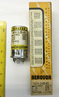 1 NOS/NIB Aerovox 80 mfd 300v Can Capacitor