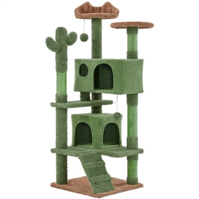Kaktus Kratzbaum Modern Katzenbaum mit Aussichtsplattform 138cm hoch  Grn-Braun | eBay.de