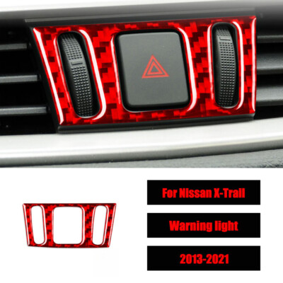 Red Carbon Fiber Car Warning Lighht Frame Trim Sticker For Nissan X-Trail 13-21