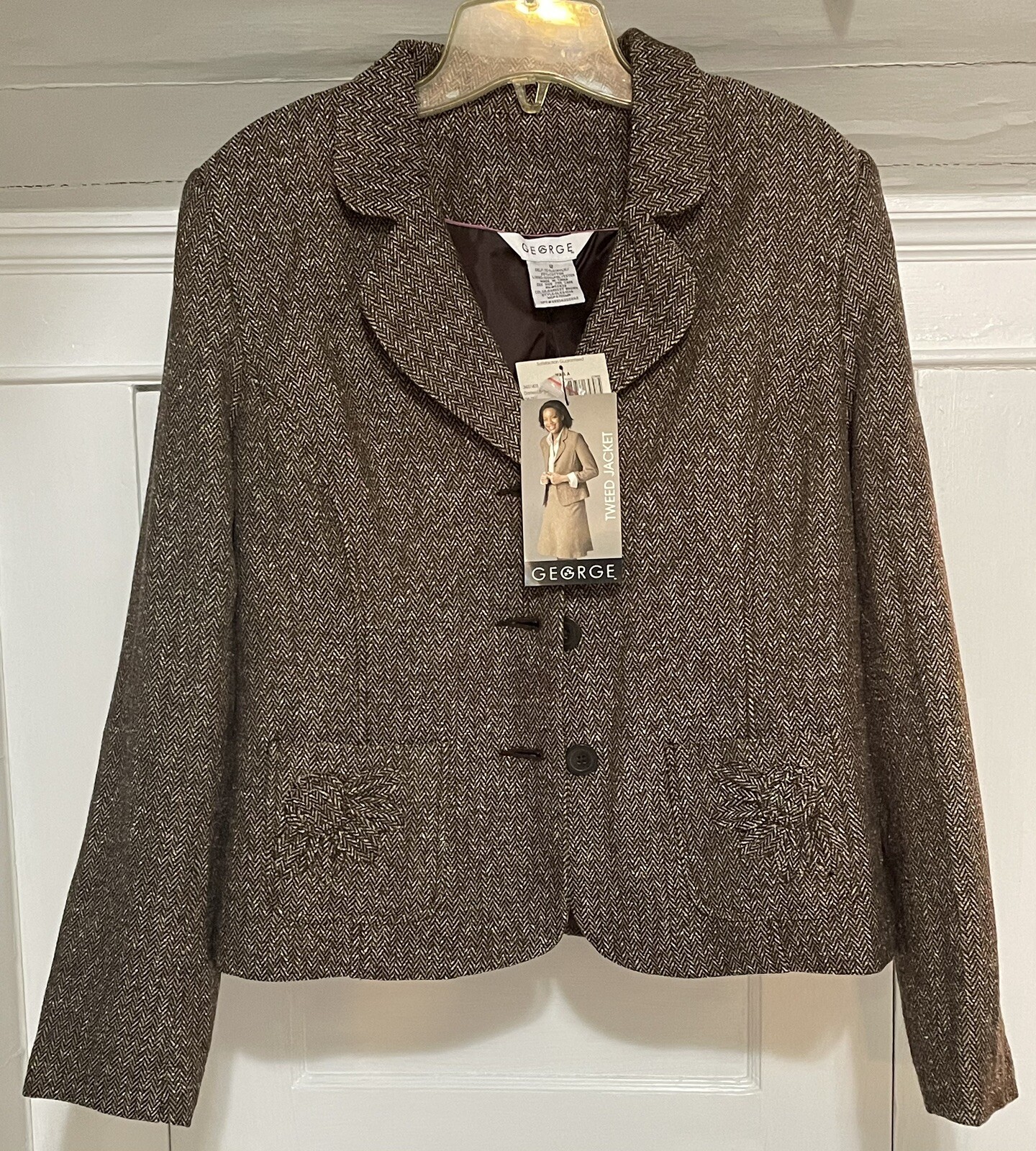 Women’s Brown Tweed 3 Button Blazer Coat Jacket Business Career 12 eBay