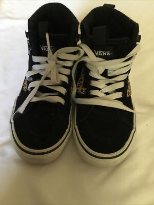 Van Girl high top Sneakers lace up Black with leopard print trim