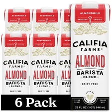 Califia Farms Almond Barista Blend Dairy Free Milk Substitute 32 Fl Oz Pack of 6
