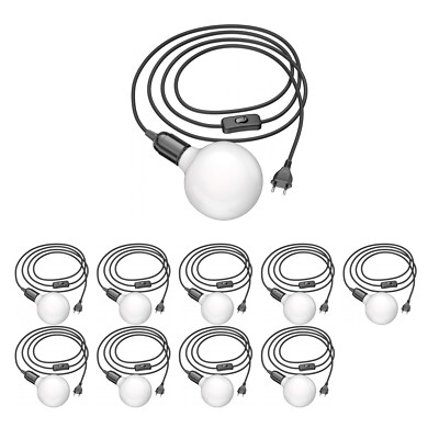 10x Textilkabel LEHA Stecker Schalter schwarz 3 m Lampen-Fassung 1x E27 max. 60W