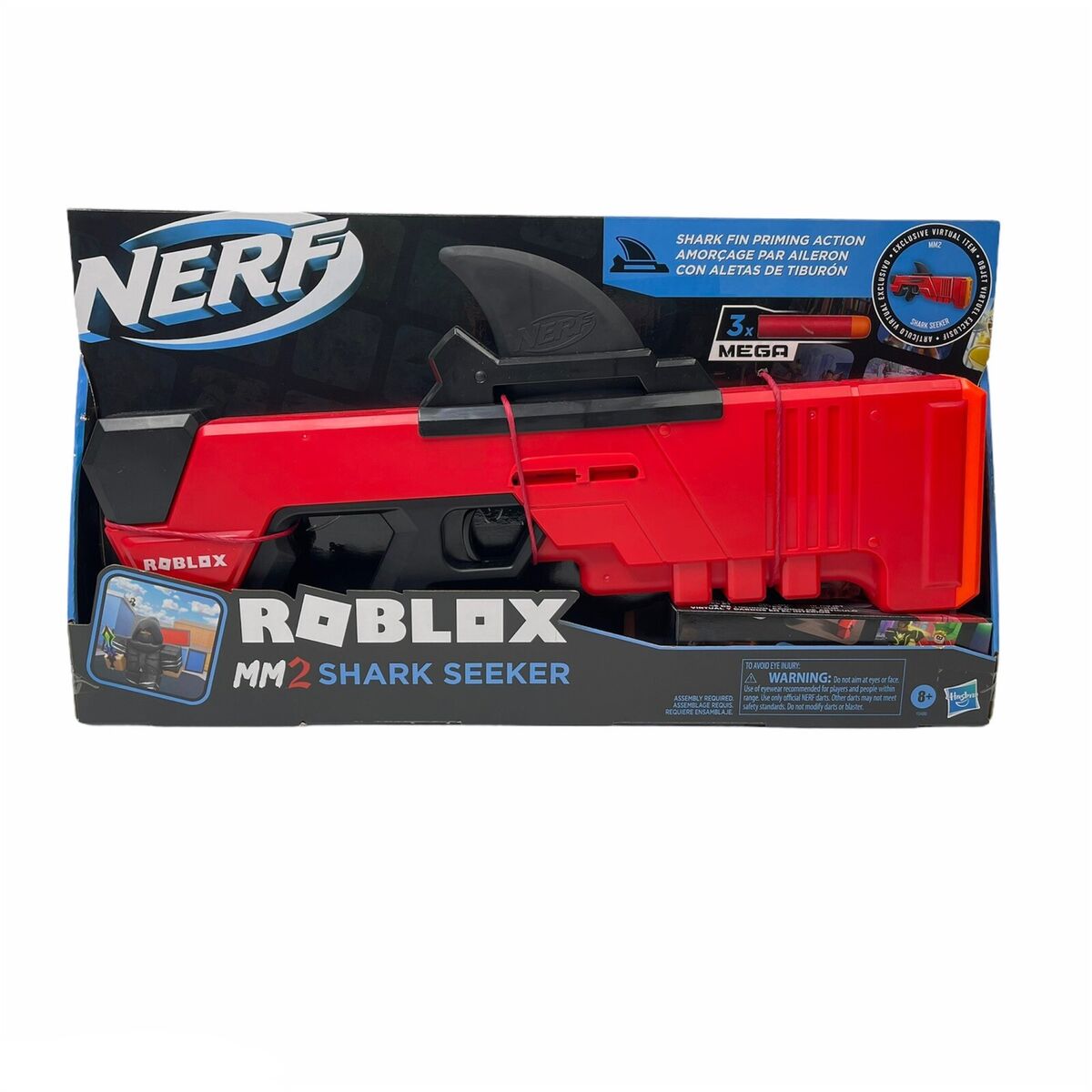 2) NERF Roblox MM2 Shark Seeker Dart Blaster, Shark-Fin Priming w/Mega  Darts