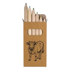 6 x 'Cow Line Art' Short 85mm Pencils / Coloured Pencil Set PE00088252