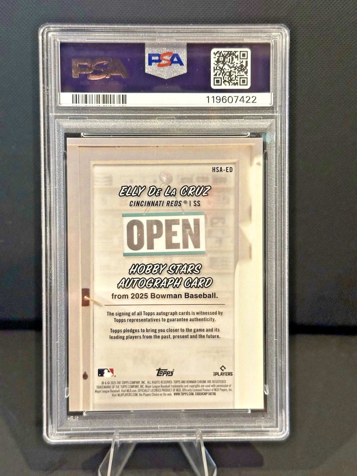 2025 Bowman Elly De La Cruz Hobby Stars Chrome Auto Red Refractor#/5 Reds PSA 10 view 2