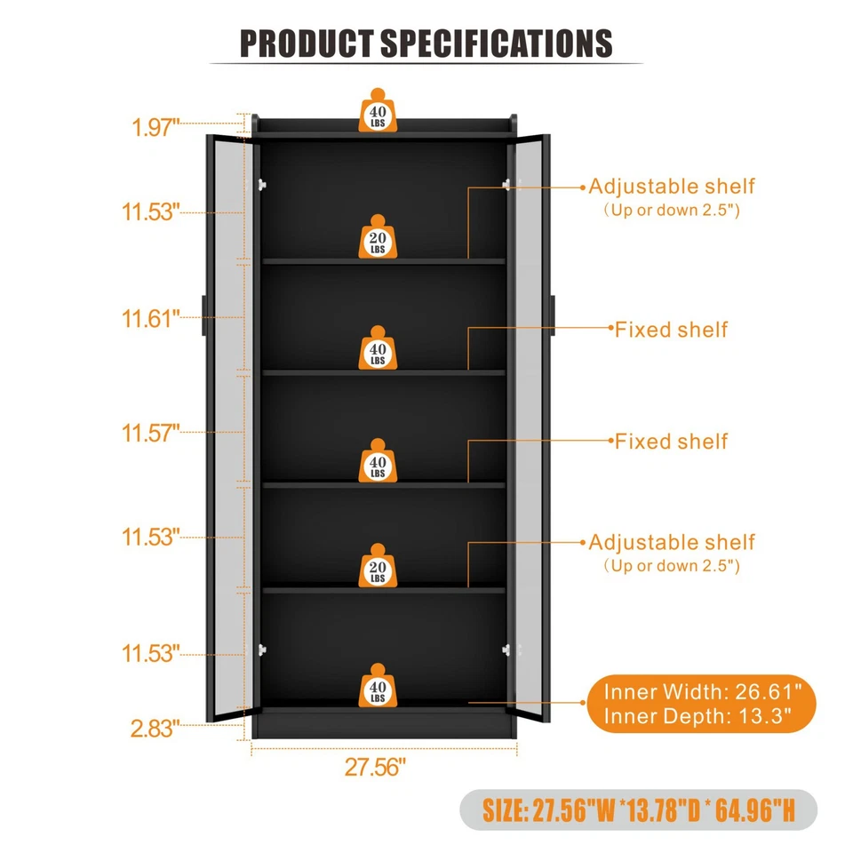 Vitrina 65" con Luces, Gabinetes de Curiosidades de 5 Niveles con Estantes Ajustables Foto 2 de 4