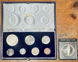 LOT of Unc Coins 1980 Hungary Magyar 200 Forint Silver & 1966 South Africa 7 set