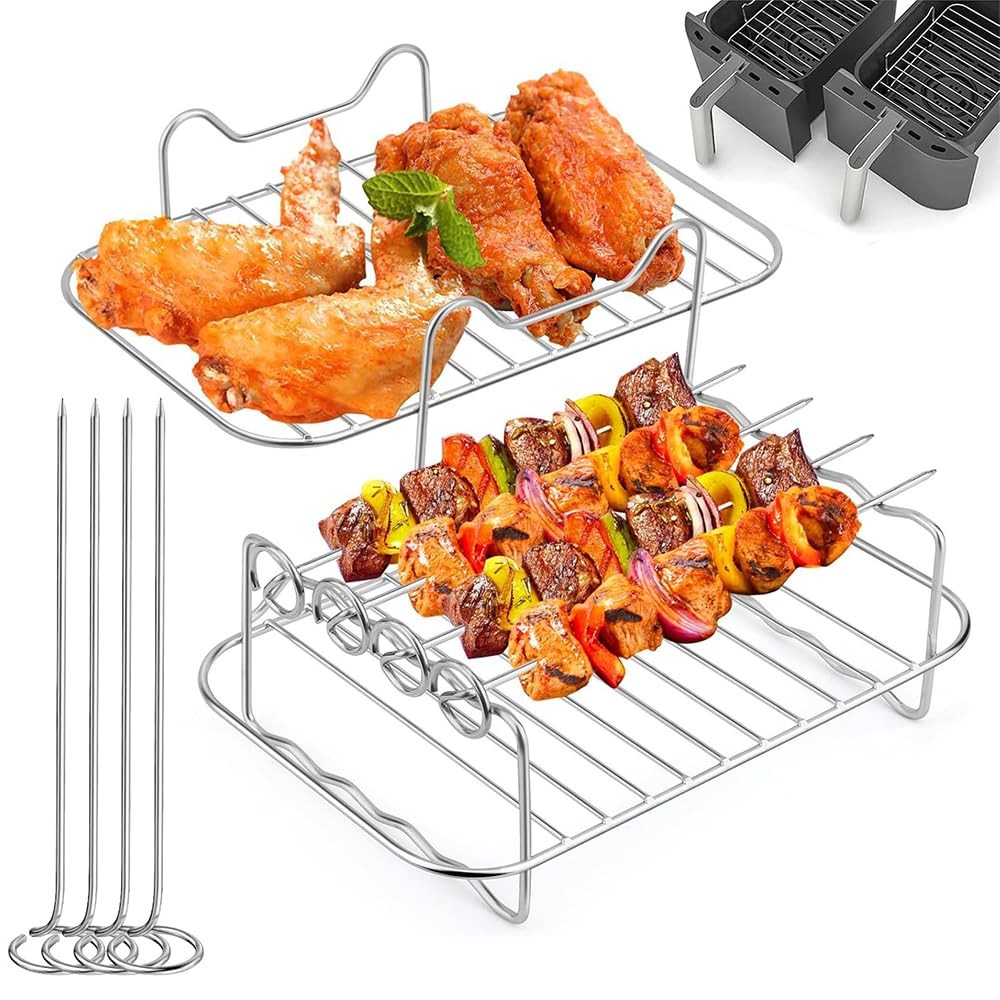 2Pcs Air Fryer Racks 304 Stainless Steel Double Layer Air Fryer Accessories