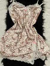 Vtg 2012 VICTORIA'S SECRET Floral SATIN Slip Babydoll Nightgown Lace Sequins S