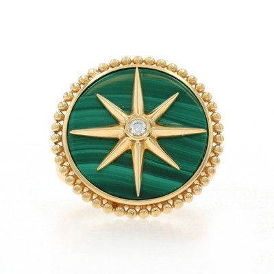 Yellow Gold Malachite Diamond North Star Ring - 18k Celestial SZ 6 1/2