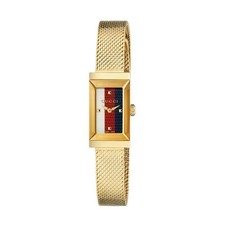 Gucci Ladies G-Frame, Stripe Dial, Gold Mesh Bracelet, Watch YA147511