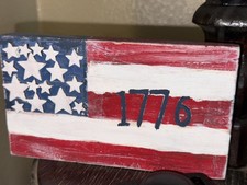 1776 Flag Patriotic Wood Shelf Sitter Americana Decor Handmade Hand Painted