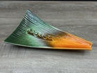 Vintage Royal Haeger Mid Century Green Orange Drip Glaze Triangular Ashtray 128