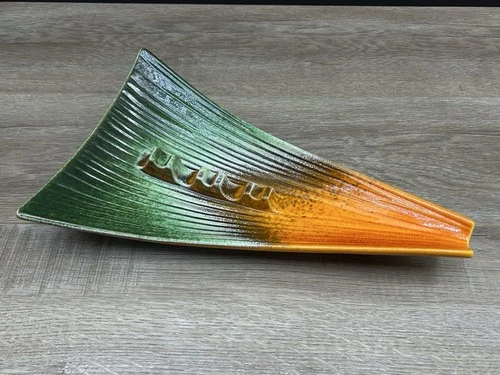 Vintage Royal Haeger Mid Century Green Orange Drip Glaze Triangular Ashtray 128