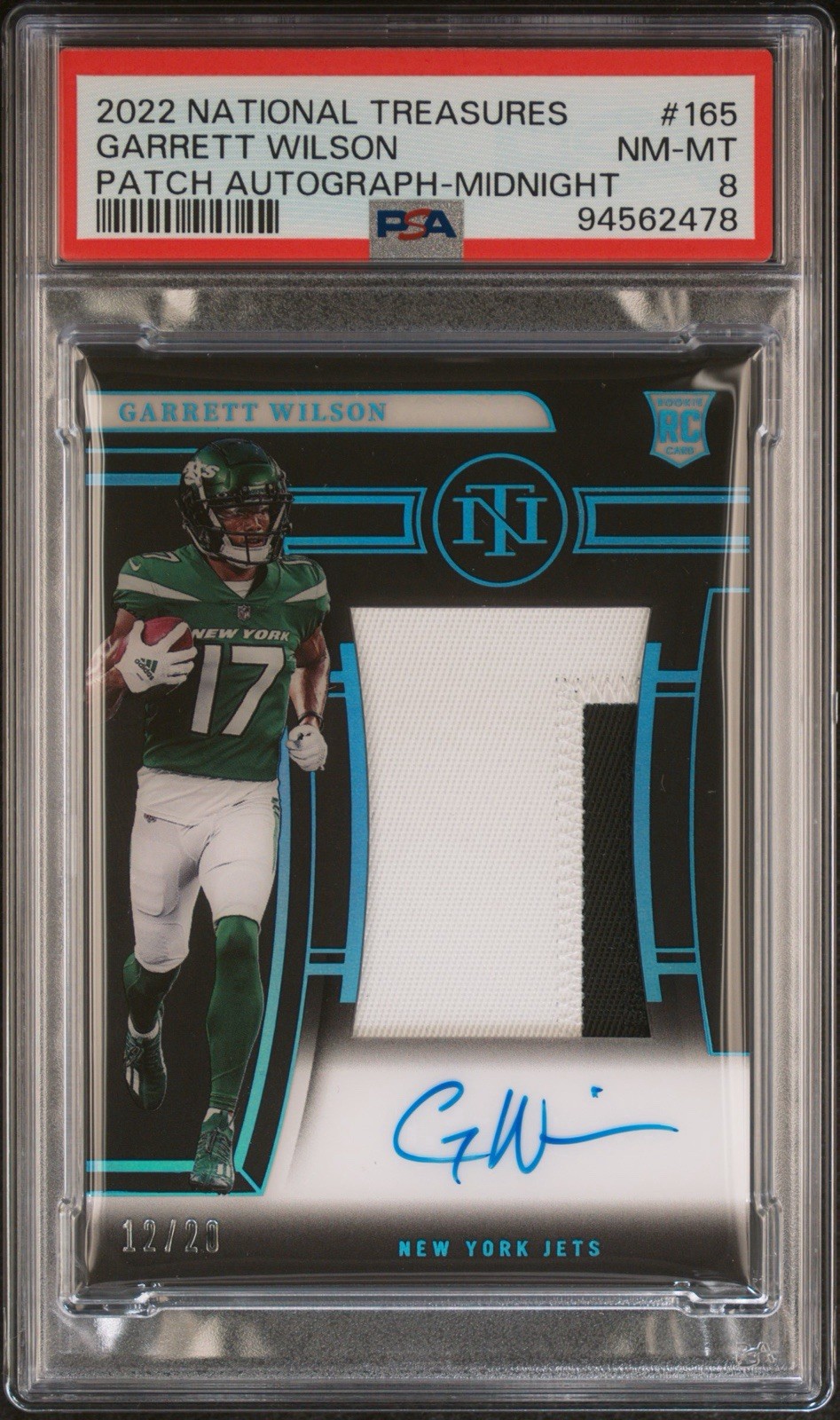 2022 Panini National Treasures - RPA Garrett Wilson - Midnight /25 - PSA 8