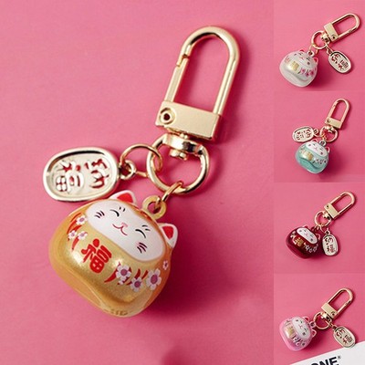 Japanese Lucky Cat Keychain Car Bag Key Chains Decor Water Sound Bell Pend-P2