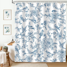 Farmhouse Vintage Long Shower Curtain Blue Floral Birds Shower Curtains for Bath